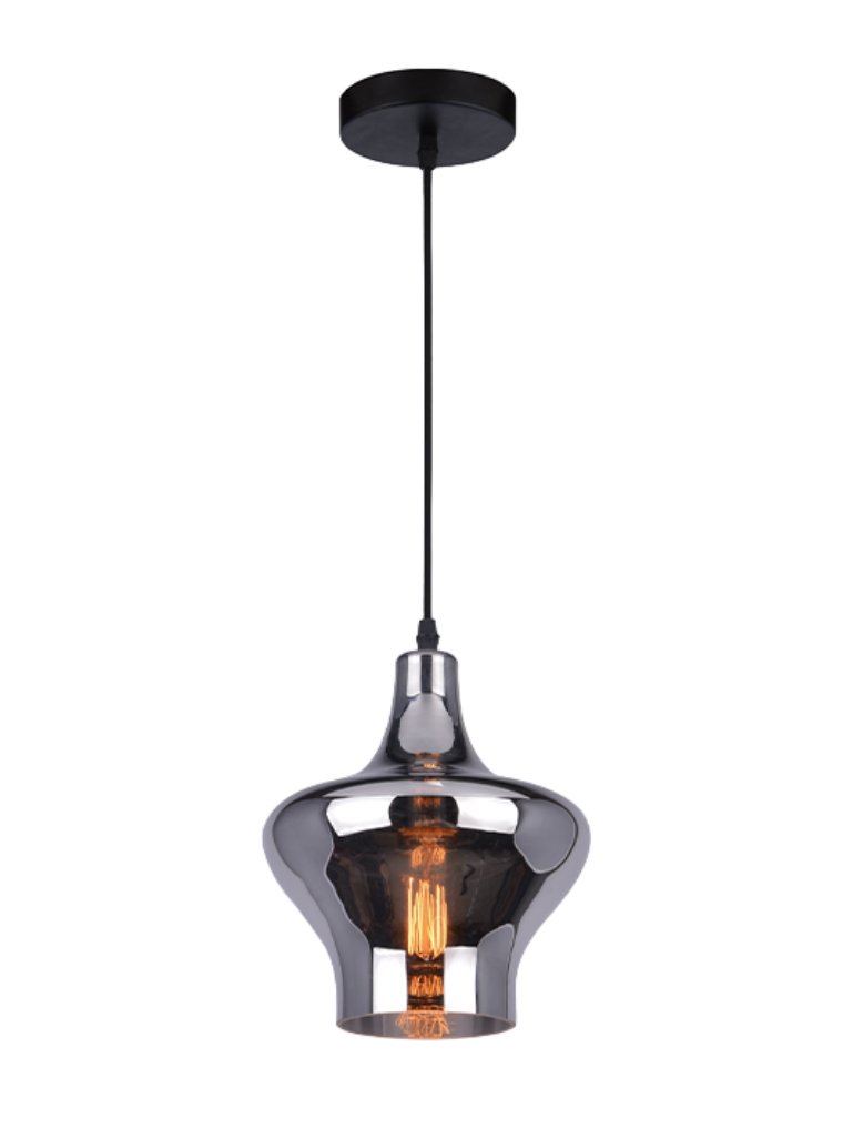 Luminária de teto pendente moderno Luna com vidro fumê. Lustres Gênesis loja online de Lustres e Iluminação Decorativa